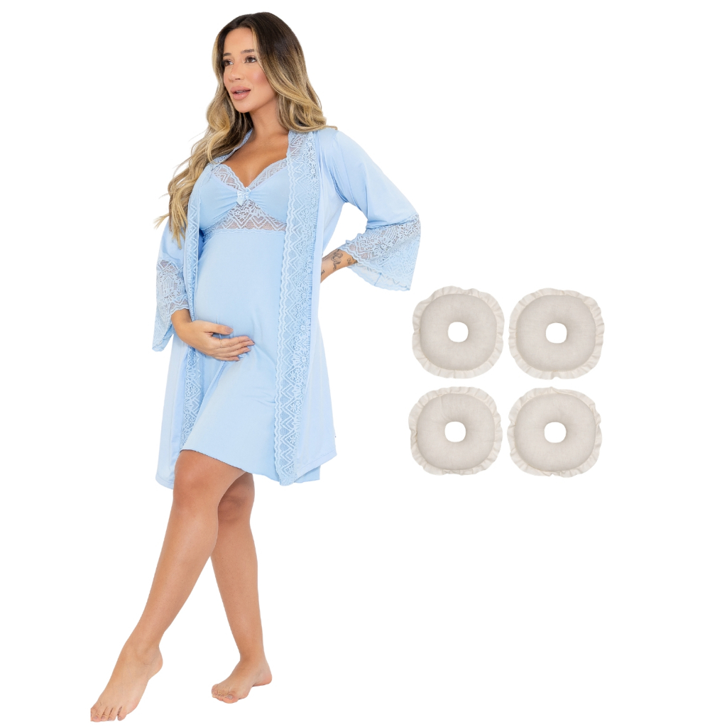 KIT CAMISOLA AMAMENTAÇÃO COM ROBE + 4 ROSQUINHAS