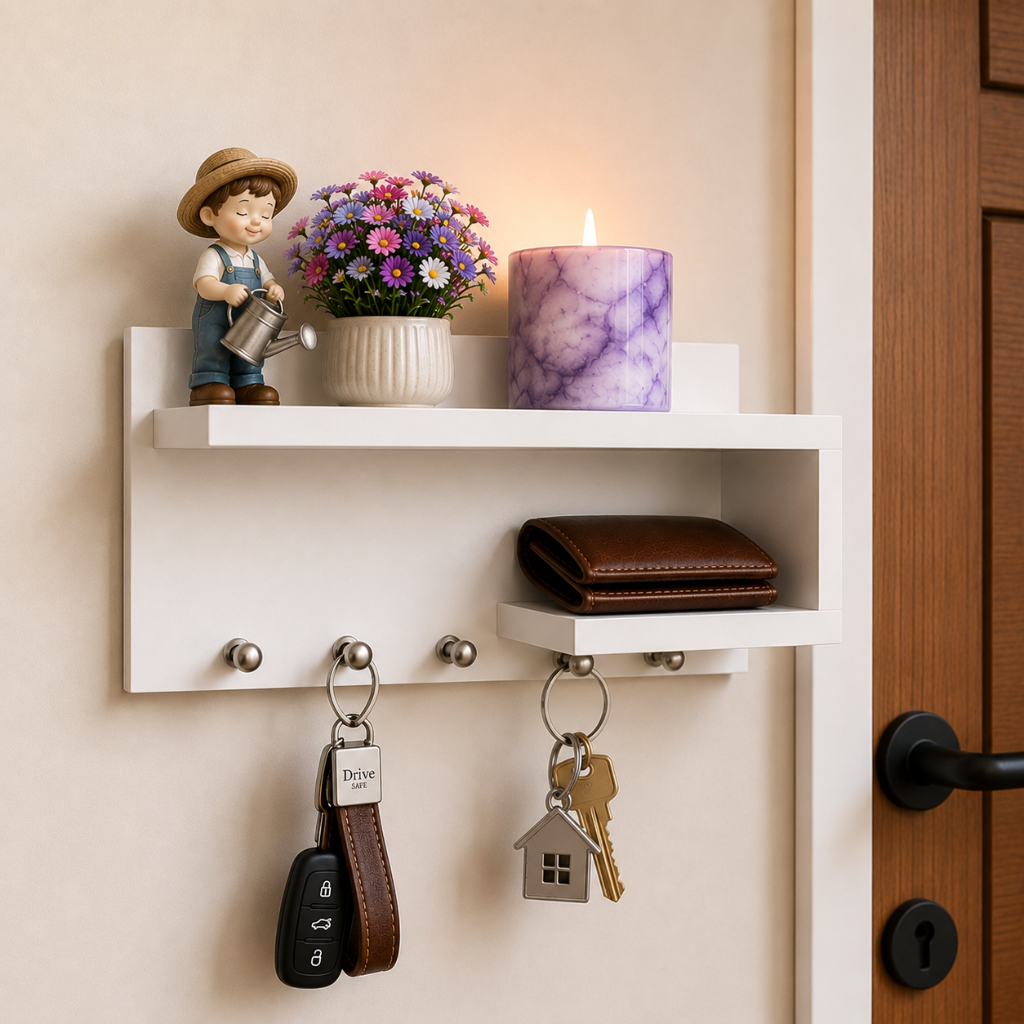 Porta Chaves Organizador com Prateleira decorativa Design Moderno em MDF