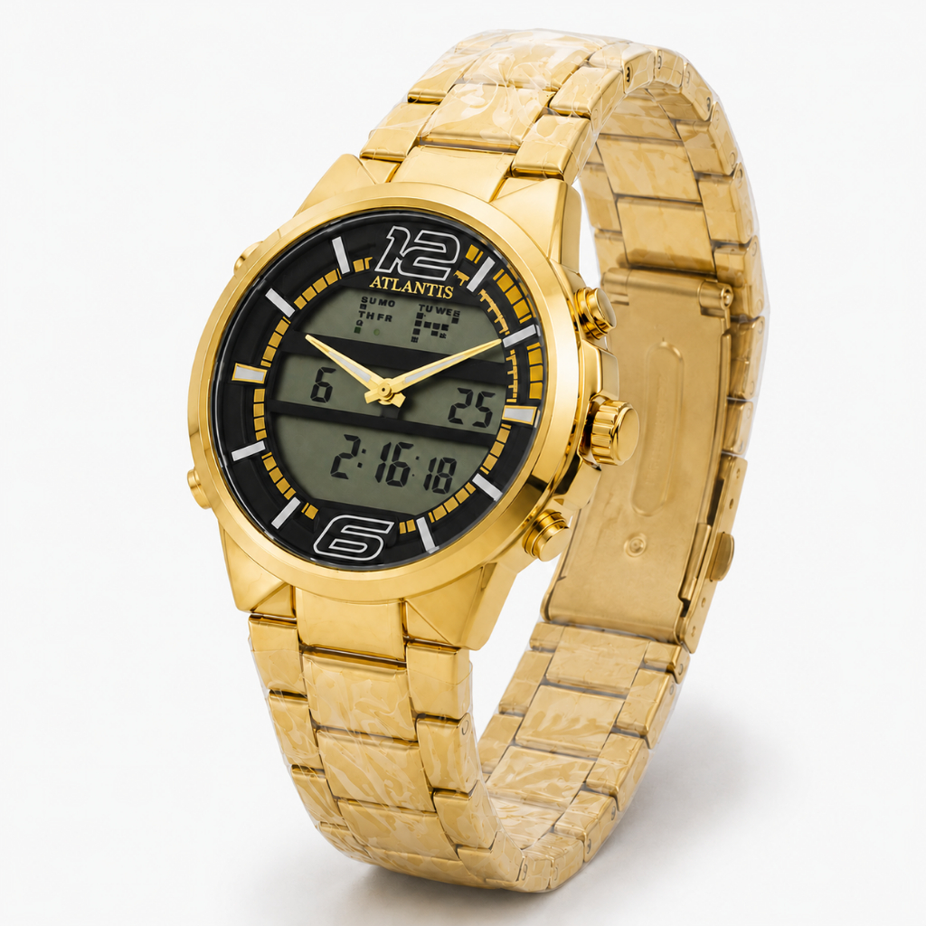 Relógio De Pulso Masculino Atlantis Dourado Analógico Digital Luxo Esportivo Pronta Entrega
