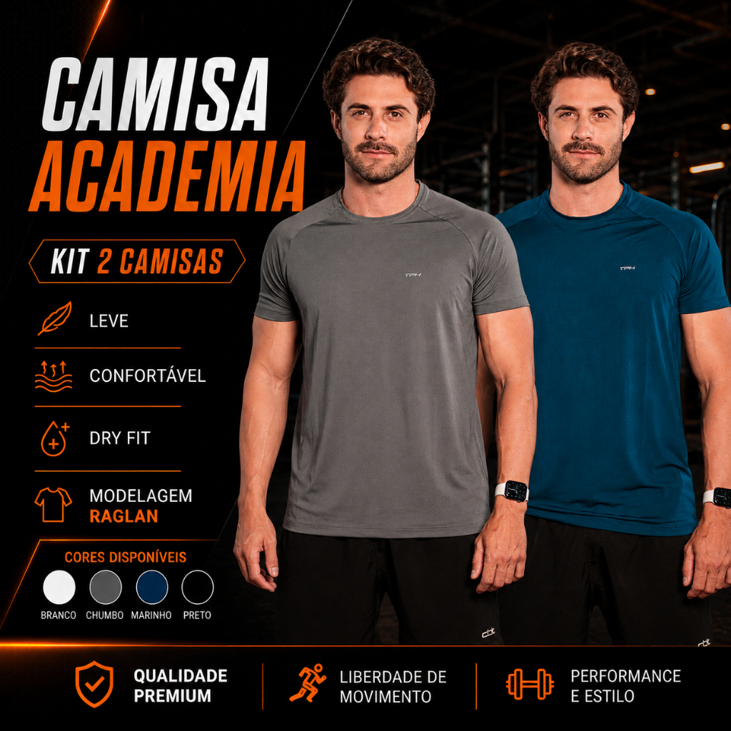 Kit 2 Camisa Academia Camiseta Térmica Treino Proteção Uv Masculina Manga Curta Raglan