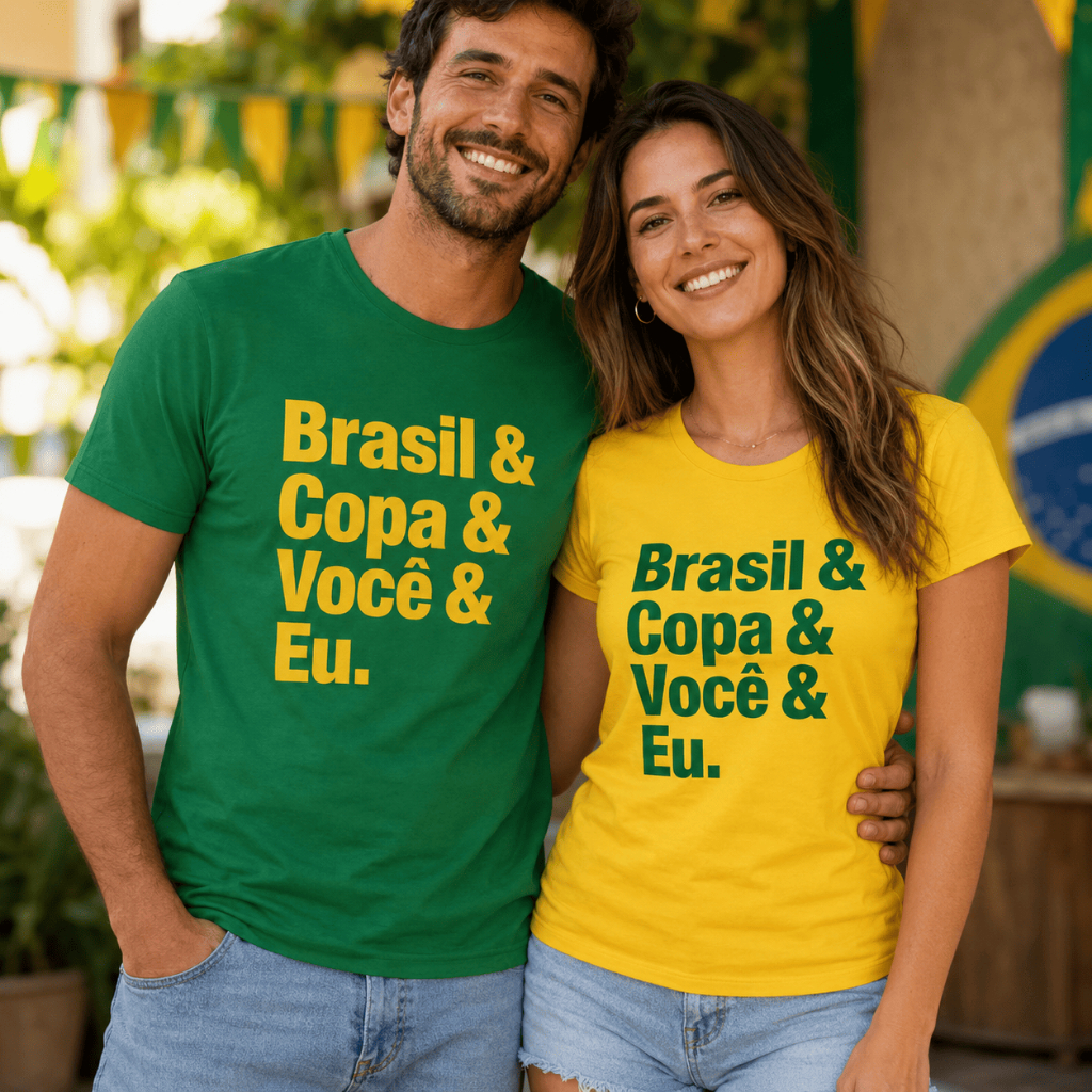 Kit  Casal Camiseta Brasil & Copa & Você & Eu Blusa T-Shirt Lançamento Copa Streetwear