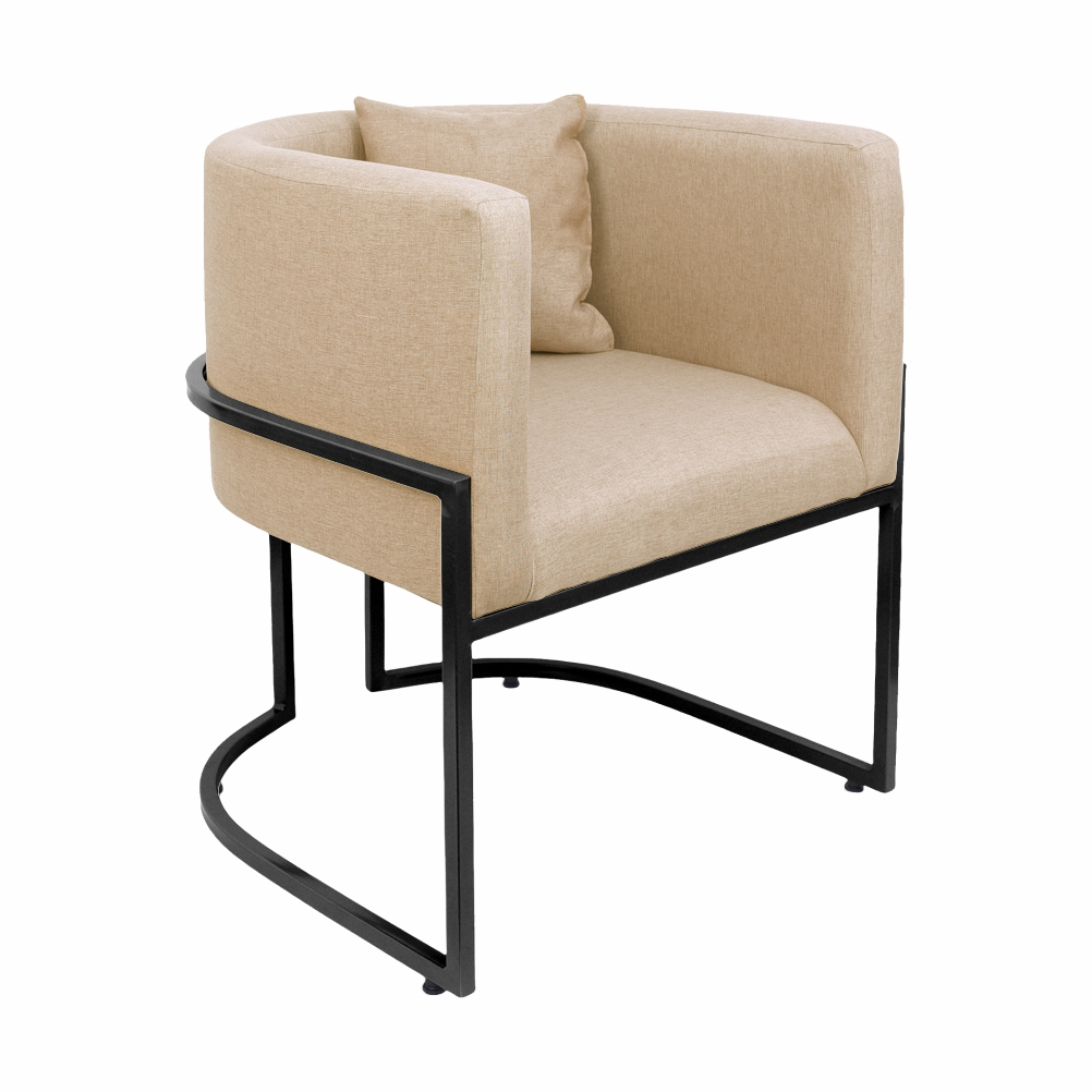 Poltrona Premium, Tecido Linho, ferro Preto, para consultorio, escritório, sala, clinicas e sala de jantar