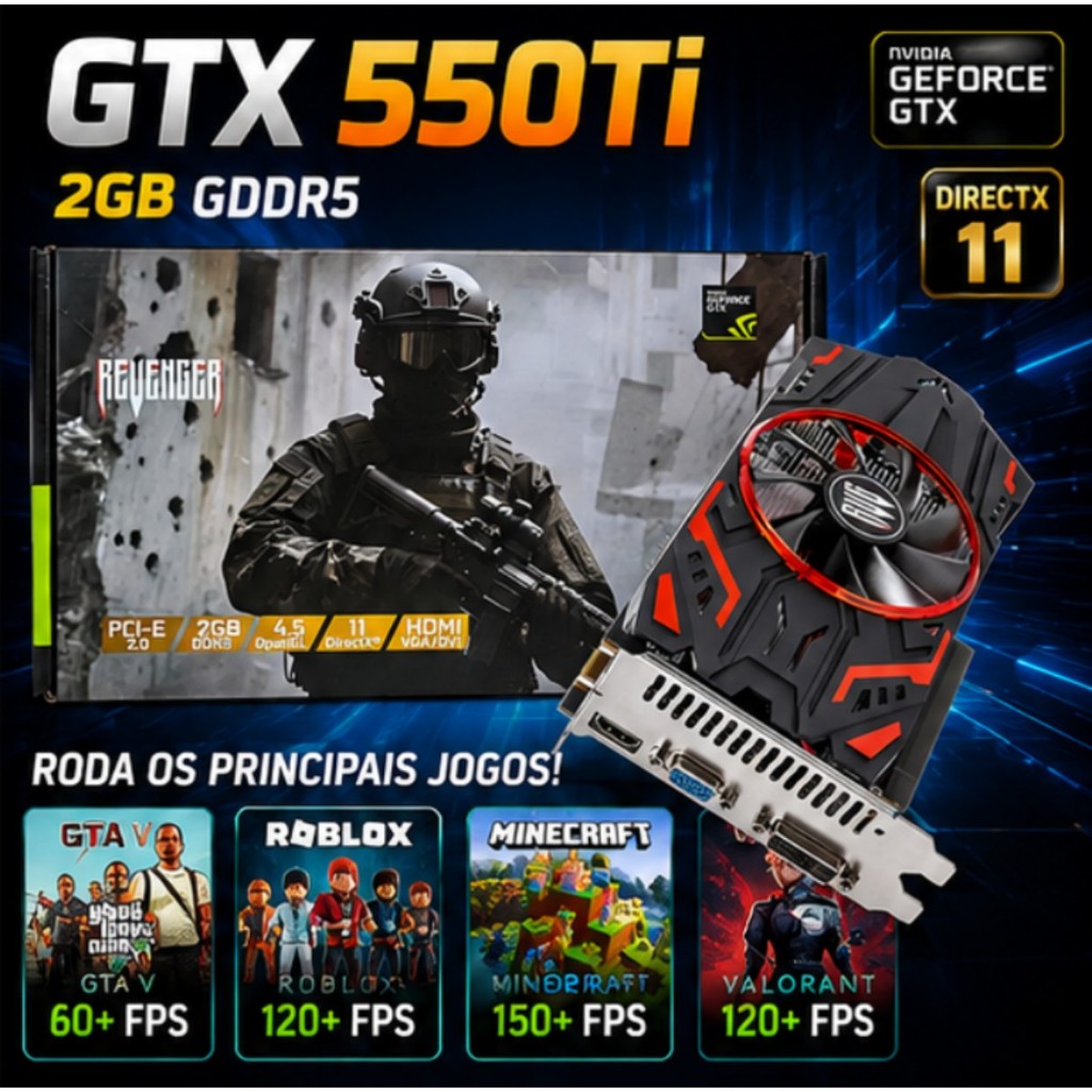 GTX 550 Ti 2GB GDDR5 GPU Gamer Barata Para GTA V Roblox Minecraft