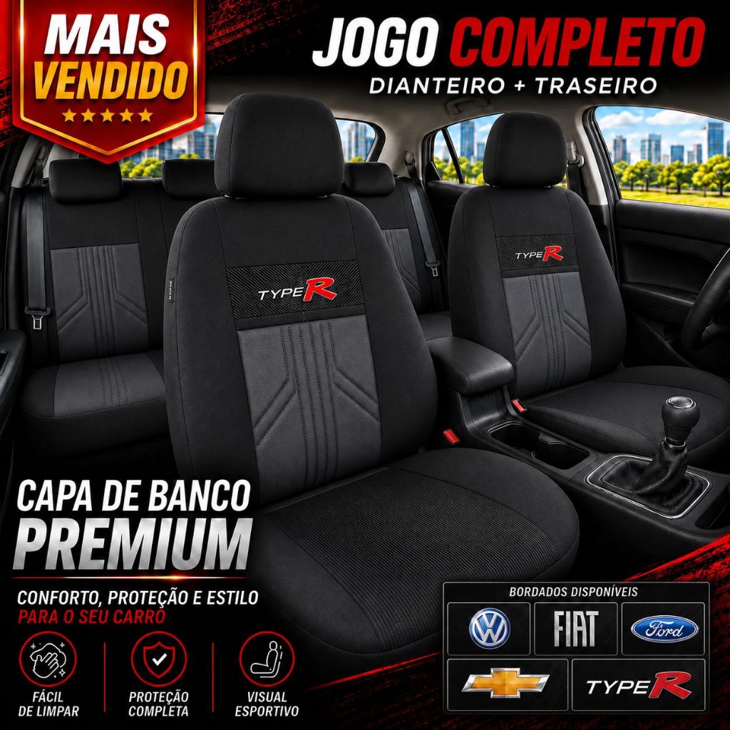 Capa De Banco Automotivo Em Tecido Grosso e Couro Ecologico Carro Completo Gol Palio Onix Uno Celta