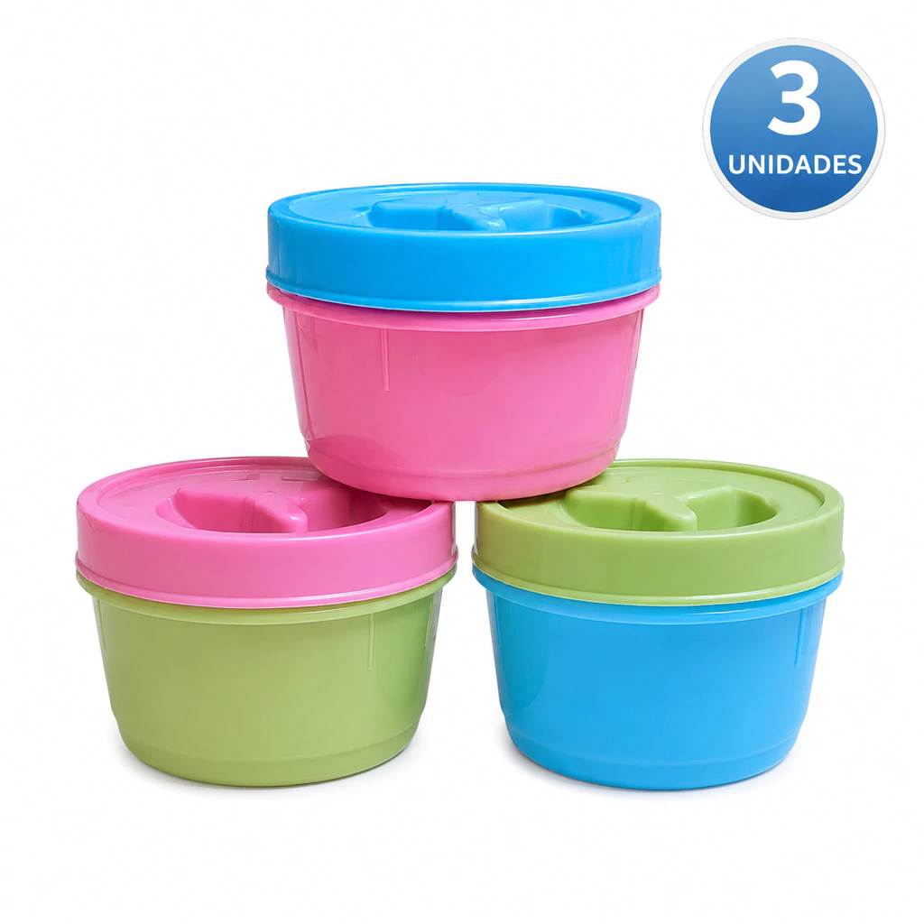 Kit 3 Potes Pequeno Redondo Tampa Rosca Vasilha Cozinha 300ml Cozinha - Erca Plast