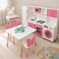 Combo Brinquedoteca Penteadeira Grande Madeira Infantil Rosa Faz de Conta Beleza Kit Livro Educativo