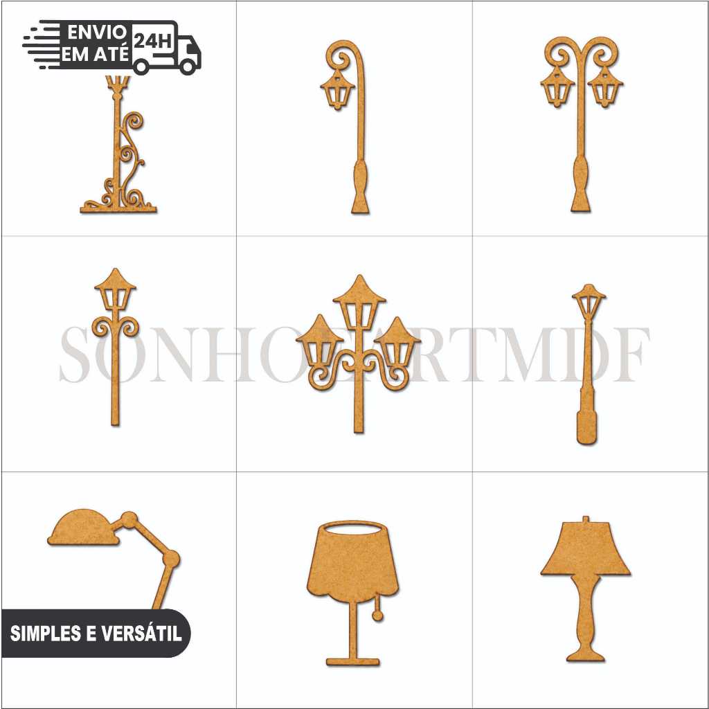 Aplique Poste Abajur MDF Kit 30/50 Unidades Artesanato Miniatura Scrapbook Decoração DIY Lembrancinha Topper Tag Painel