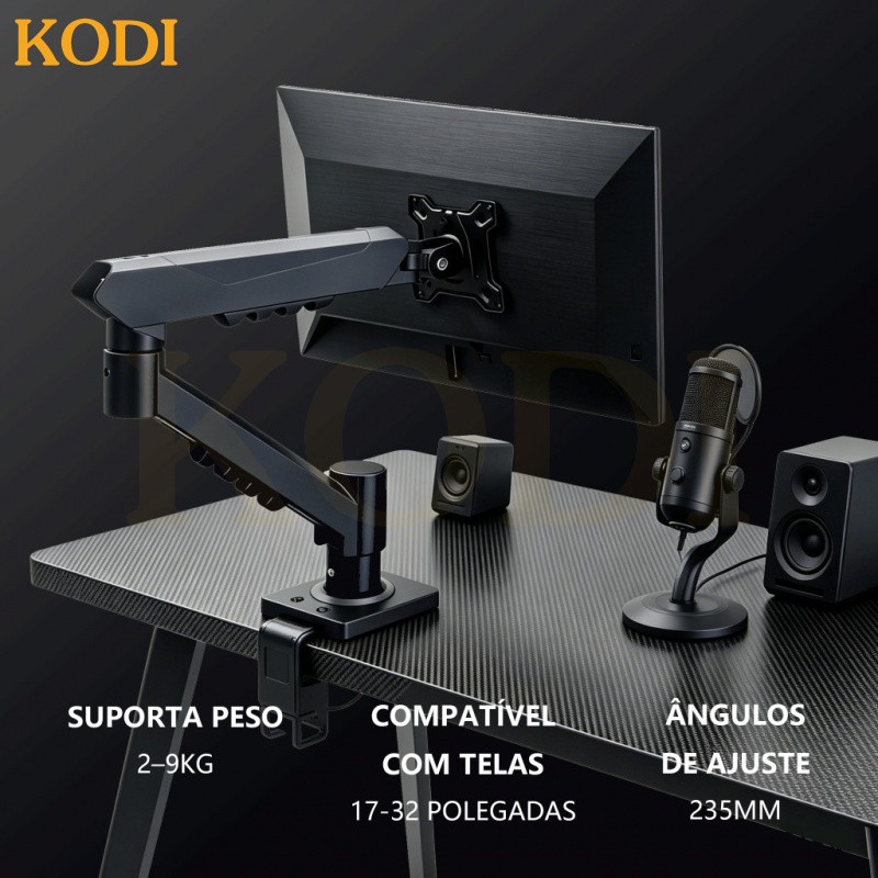 Pneumática Suporte Para Monitor Articulado Preto até 14-32 Pol Ajustável Preto U5