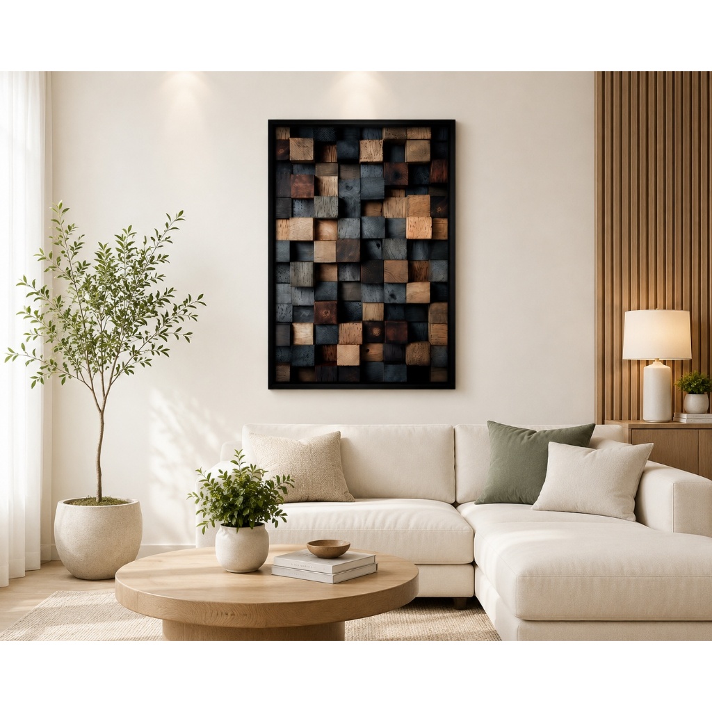 Quadro Decorativo Mosaico de Cores e Texturas Com Moldura Para Sala Quarto e Escritorio