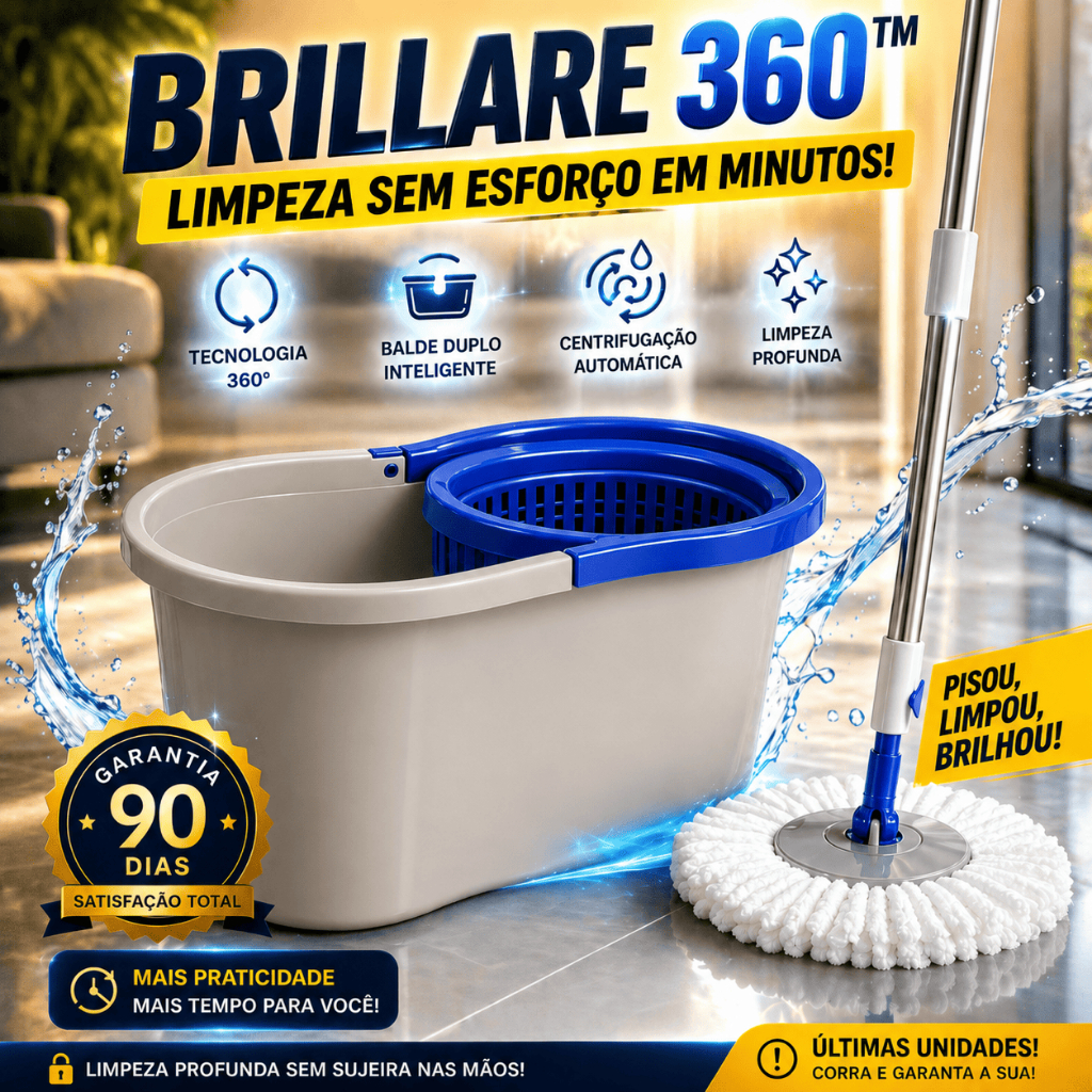 Mop Giratorio Esfregão w360°Com Balde Duplo Microfibra Eficiente 8 Litros