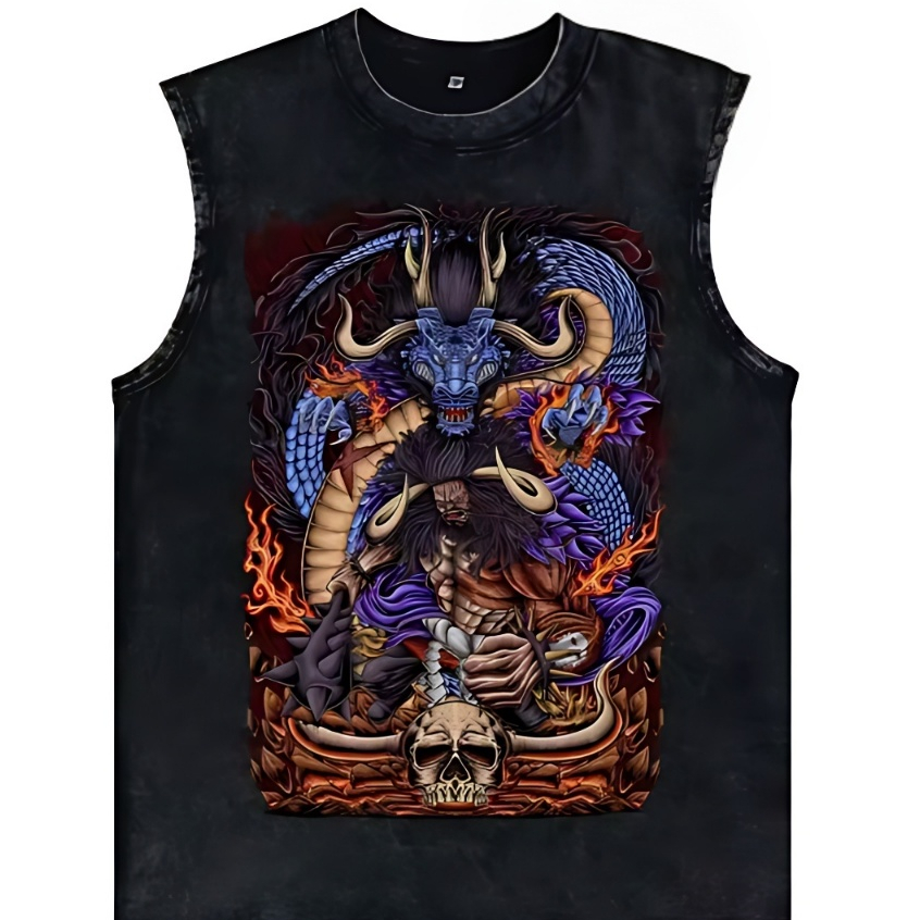 Camiseta Regata Machão One Piece Kaidou Dragon Fruit 100% Algodão Masculino Camisa Cavada Academia Adulto Unissex
