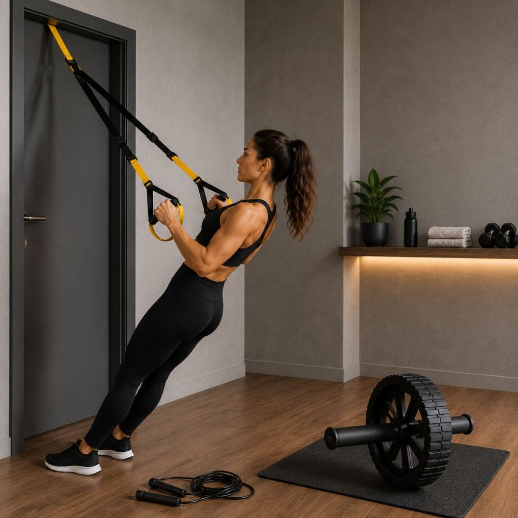 Roda Abdominal Treino Funcional Corda de Pular Fita de Suspensão TRX Treinamento Profissional Ajustavel Pilates Yoga