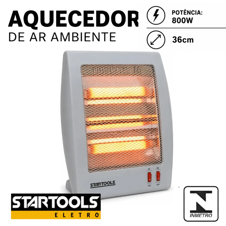 Aquecedor De Ar De Ambiente Quartzo 800W 36CM 2 Temperaturas Trava De Segurança Potente Eficiente