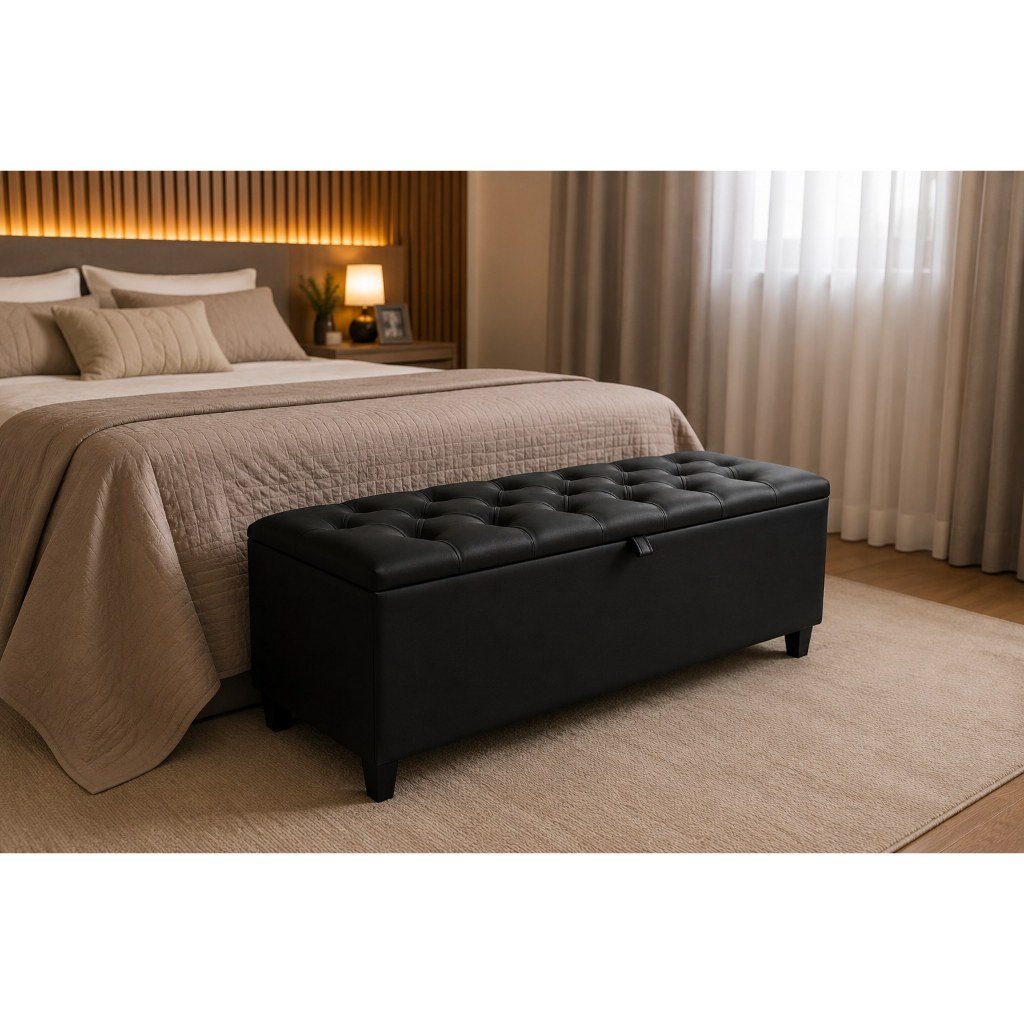 Baú Recamier Sara Captonê Luxo Estofado 120cm Puff Tecido Corino Luxo