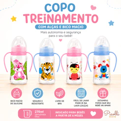 Copo de Treinamento Petita 270ml | Antivazamento | Bico macio 100% Silicone menino menina
