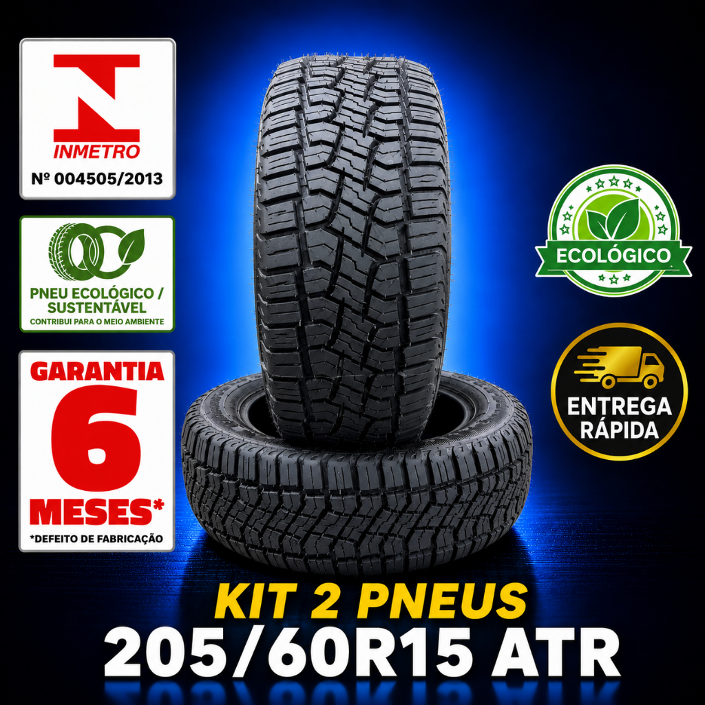 Kit 2 Pneus 205/60R15 ATR All Terrain Scorpion Remold Linha Premium com Garantia Custo Benefício