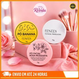 Pó Solto Fenzza 15g Banana, Translúcido ou Rosa Mosqueta | Reduz Brilho e Sela Maquiagem