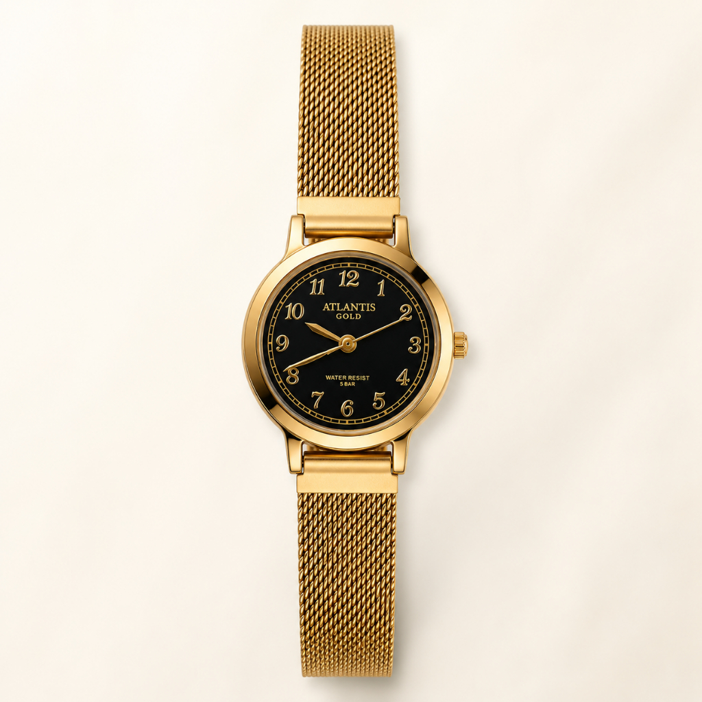 Relógio Feminino Atlantis Gold Dourado com Fecho Magnético Pulseira Milanesa