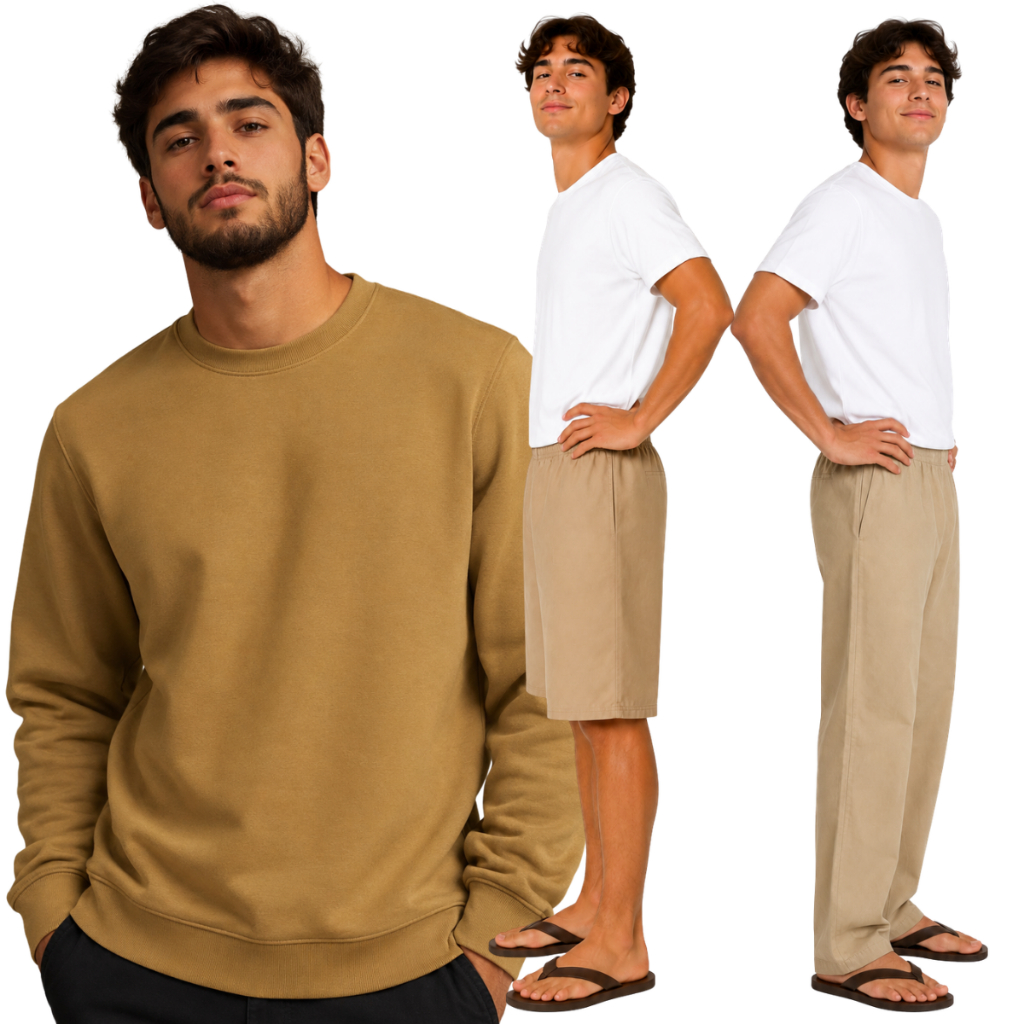 KIT Jumbo Detento Preso Presidio 3 Peças (1 Calça Sarja,  1 Bermuda Sarja e 1 blusa Moletom)Sem Bolsos e Sem cordão