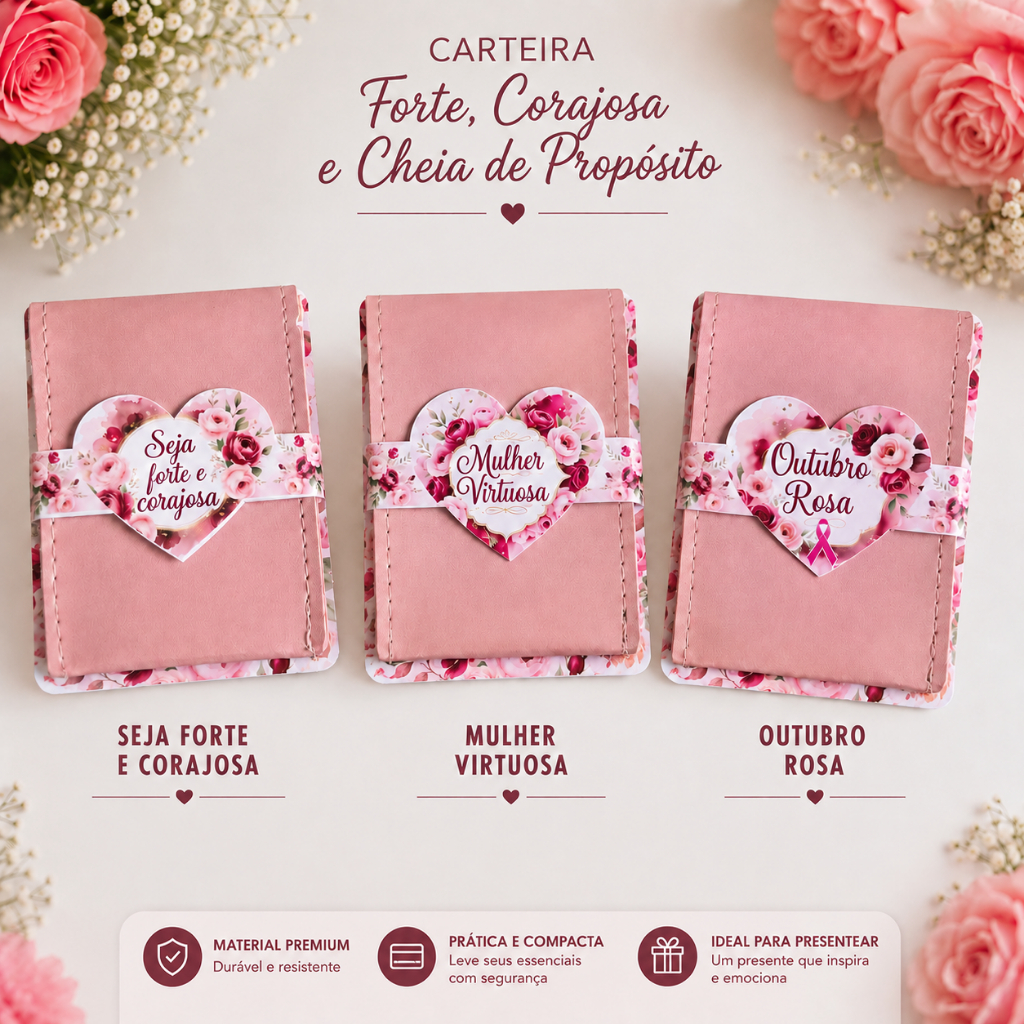30/50/100 Card para Porta Carteira Motivacional Outubro Rosa Mimo Lembrancinhas (NÃO VAI CARTEIRA)