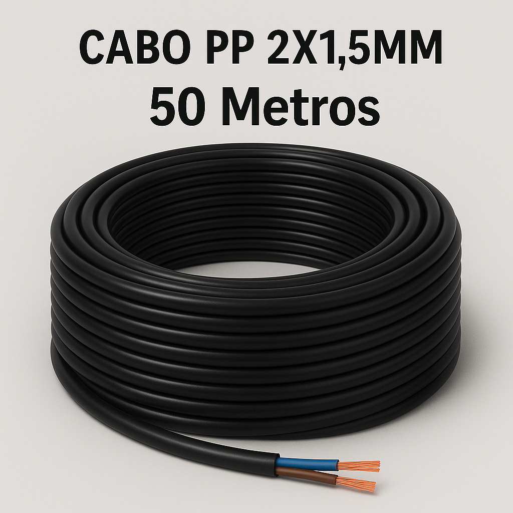 CABO PP 1,5MM FLEXÍVEL CABO PP 2X1,5MM 50 Metros filamentos Alta Qualidade