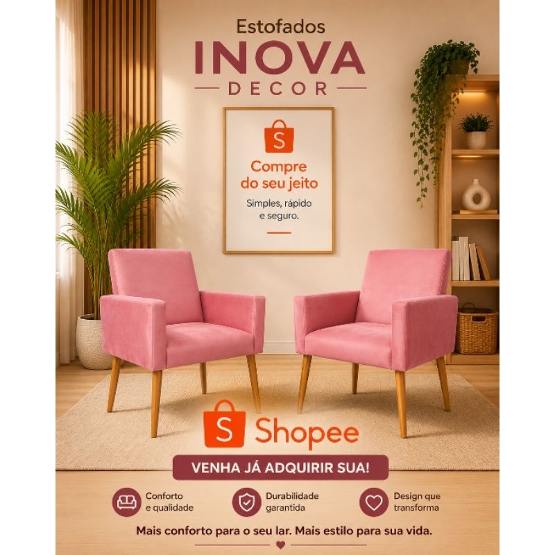 kits com 2 Poltrona Nina pés palito castanho tecido suede