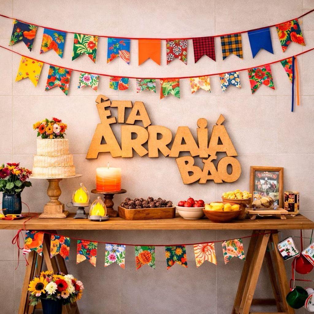 Palavra letreiro Placa Decorativa Êta Arraiá Bão São João na Roça Festa Junina Decoração Mdf Festa