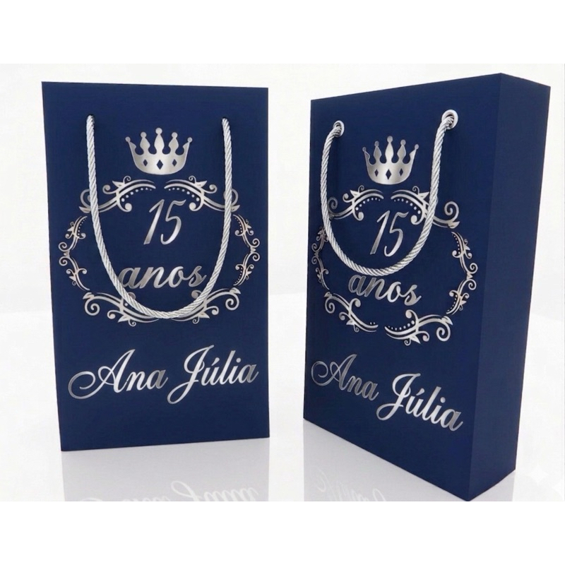 Kit Sacolinha Surpresa Personalizada 15 anos - 17x10x4cm - Papel Offset Fosco 180g