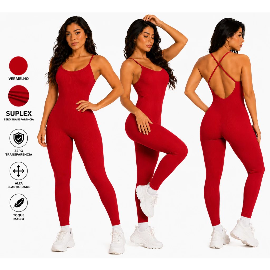 Macacão Feminino Academia Suplex Premium Costa Nua Longo — imagem 1