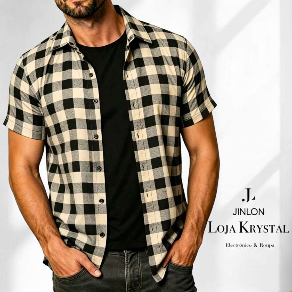 LK  camisa xadrez masculina camisas manga curta viscose masculino colorida