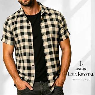 LK  camisa xadrez masculina camisas manga curta viscose masculino colorida