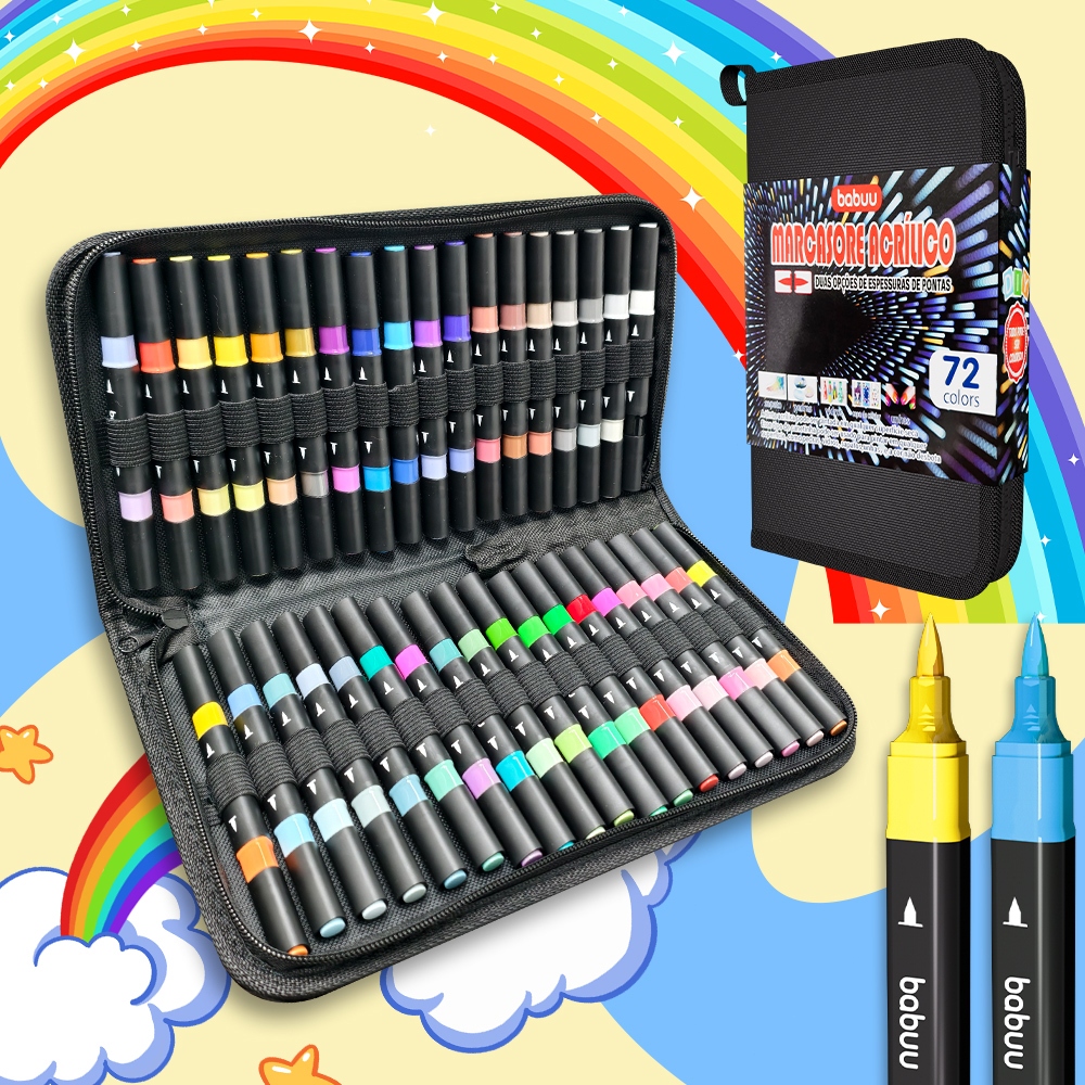 Caneta Marcadora Acrílica 72/48 Cores Dupla De Ponta Fina Canetinhas Coloridas Kit à prova d'água Marcar【BaBuu】