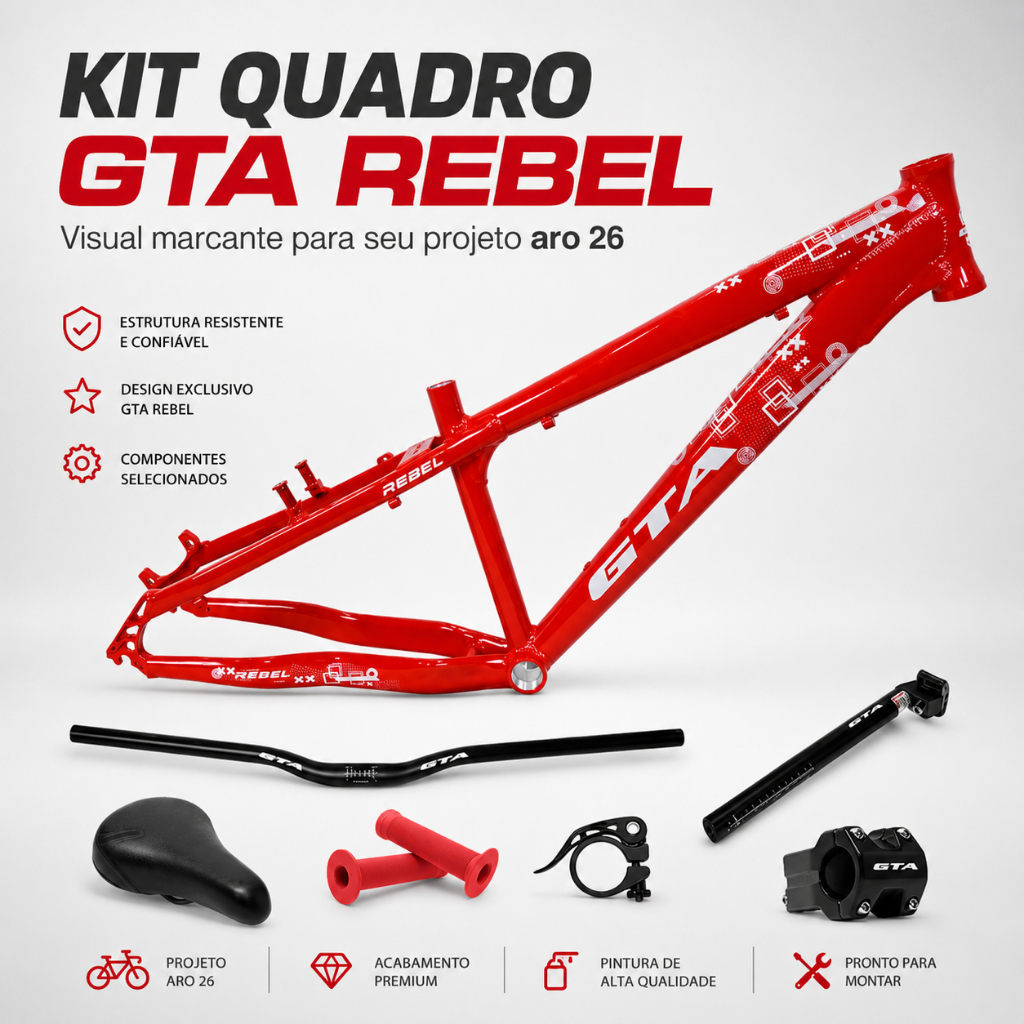 Kit Quadro Bike Gta Rebel Aro 26 Freeride Alumínio Vermelho