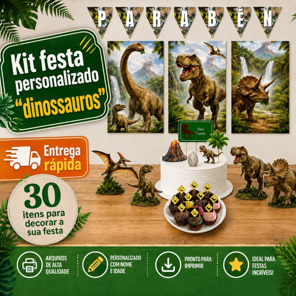 Kit Festa Personalizado Dinossauro Aniversário Mêsversário