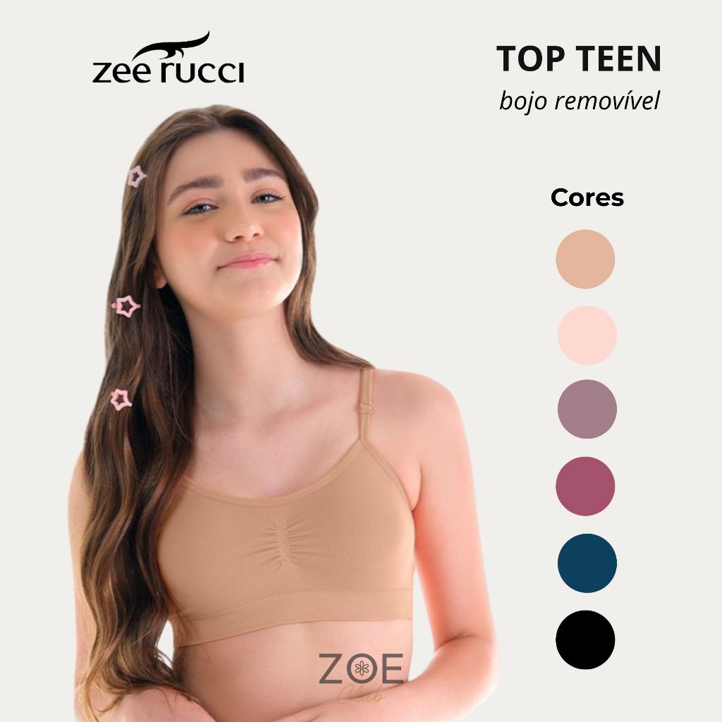 Top Teen Juvenil Poliamida Sem Costura Zee Rucci com Bojo Removivel