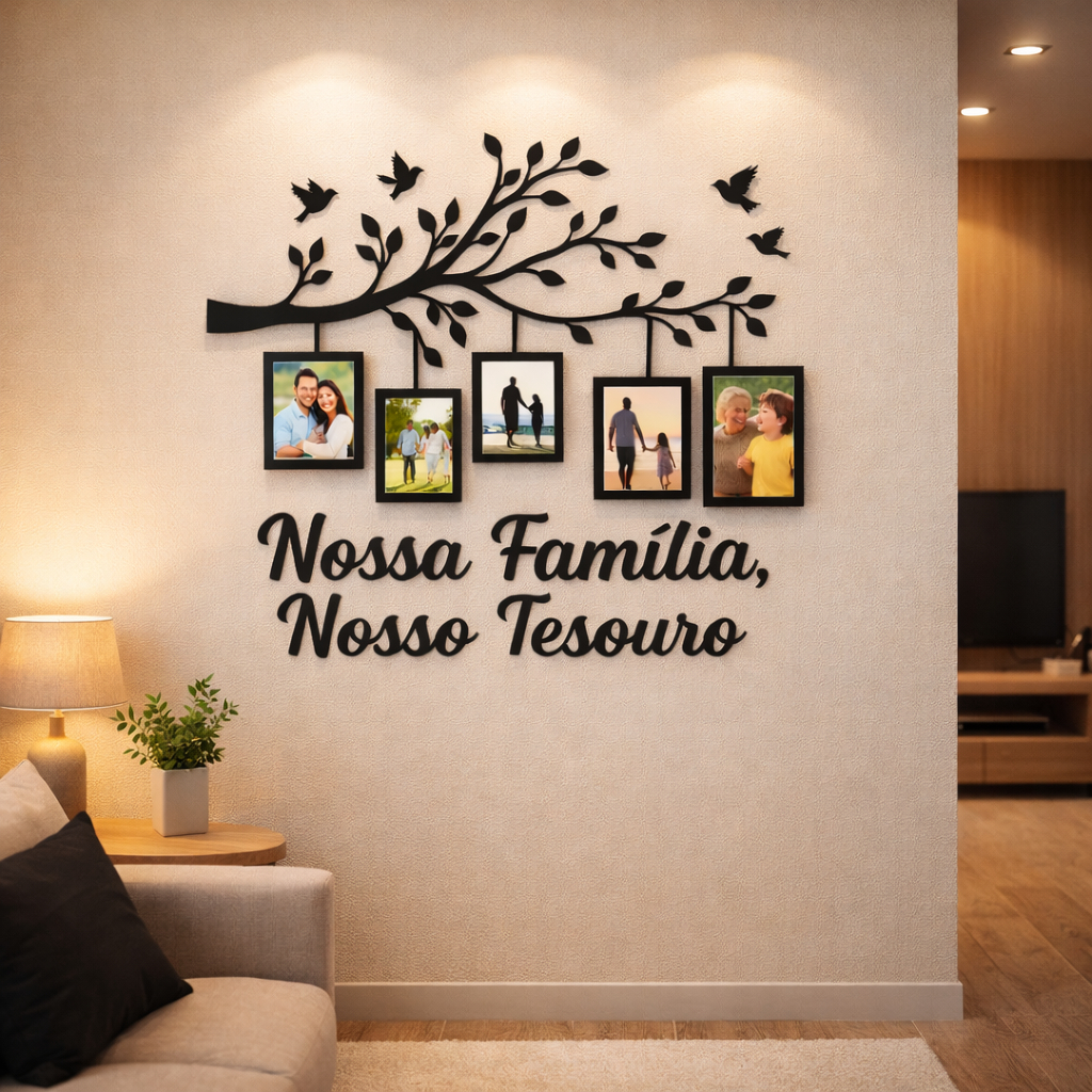 Painel Decorativo Nossa Família Nosso Tesouro em MDF – Moldura de Fotos 10x15