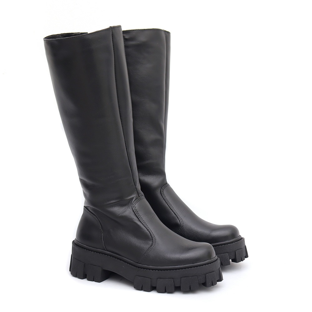 Bota Montaria Feminina em Couro Sola Tratadora Cano Longo Inverno Blogueira Moda