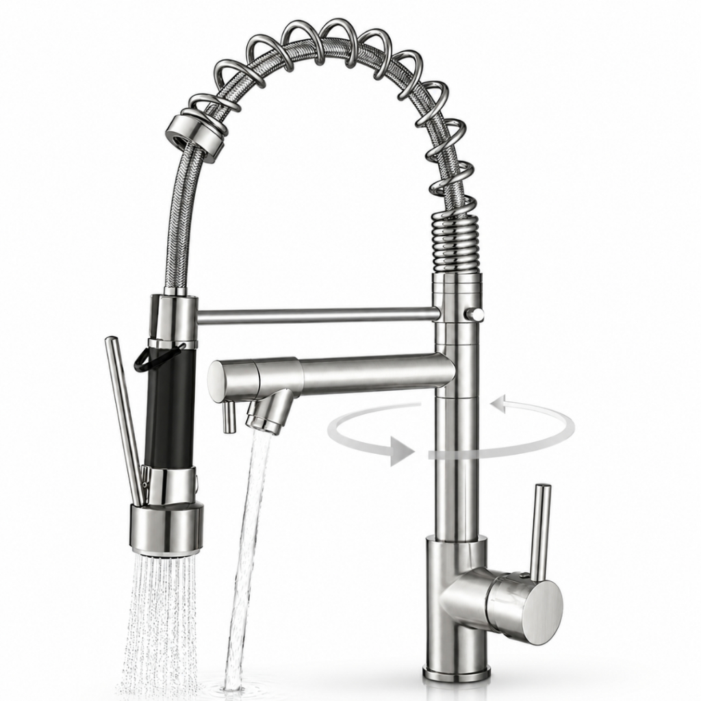 Torneira Cozinha Gourmet Inox Escovado Monocomando Com Spray Extensor Luxo Quente Fria Luxo