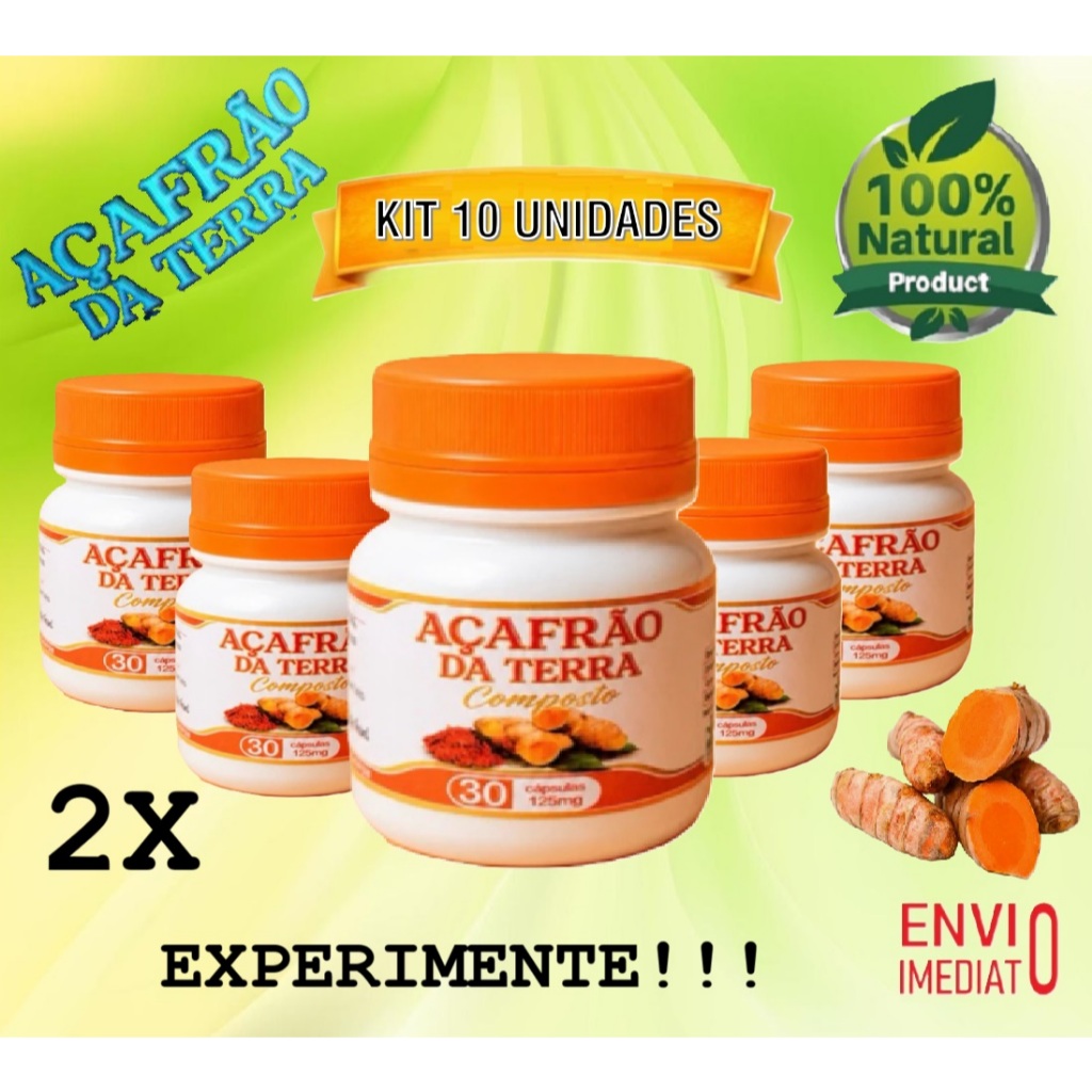 Açafrão da Terra composto com colágeno II 10 Potes 30 caps