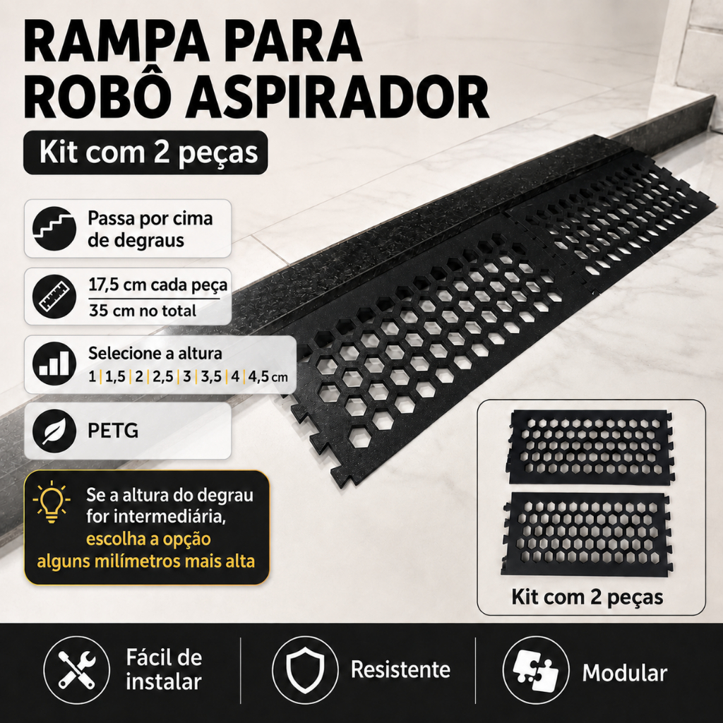 Rampa para Robô Aspirador Passar em Degrau 2 Peças Altura Variável