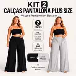 Kit 2 Calças Pantalona Plus Size Feminina Viscose Premium GG G1 G2 G3 G4 G5 Cós Elástico