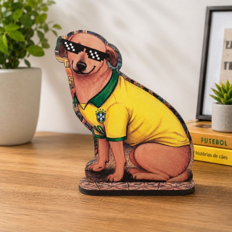 Display de Mesa Cachorro Caramelo Brasil Copa do Mundo Decoração 15 cm