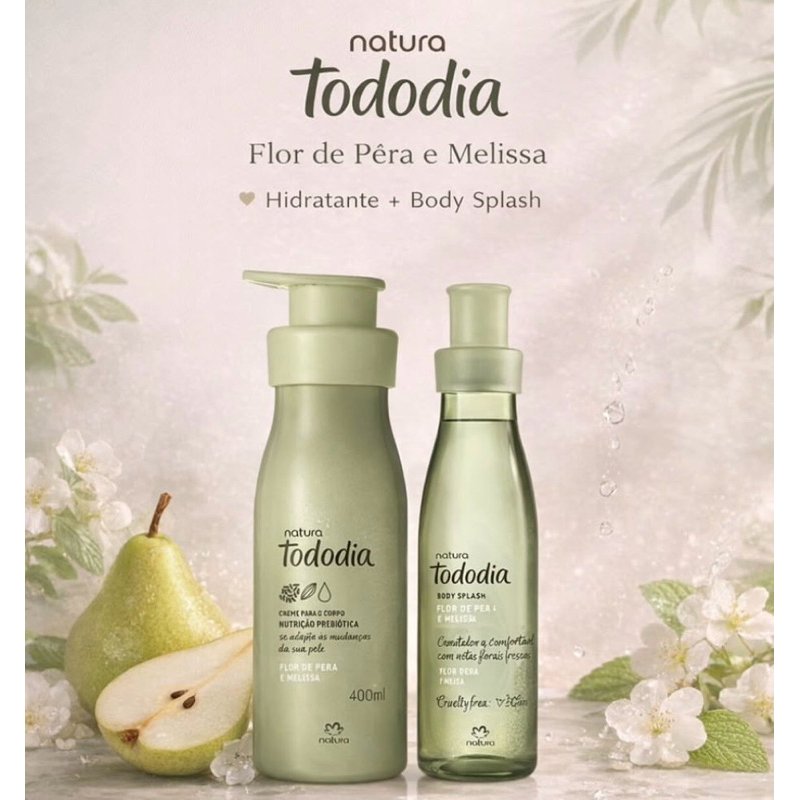 PRESENTE NATURA TODODIA FLOR DE PÊRA E MELISSA  OU AMEIXA E FLOR DE BAUNILHA: BODY SPLASH E HIDRATANTE 400 ML