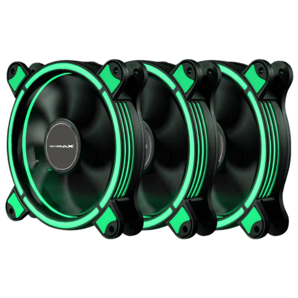Kit 3 Fan Cooler Ventoinha Gamer Mymax Spectrum Ring com Led Verde p/ Gabinete 120mm 12cm