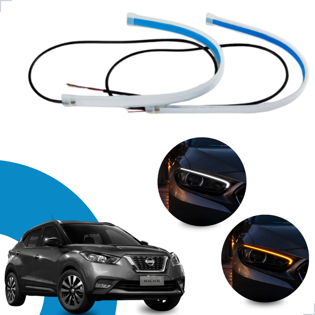 Kit Fitas Led DRL Farol + Seta 12v 60cm Sentra 2004 2005 2006 2007 2008 2009 2010 2011 2012 até 2021