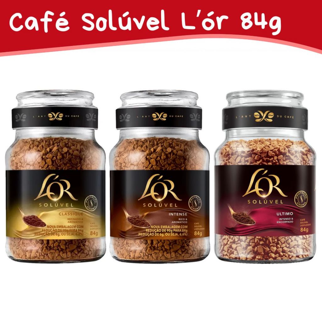 Café Solúvel L'Or 84g Liofizado Em Pó Vidro | Classique, Intense ou Último | Café Premium Gourmet