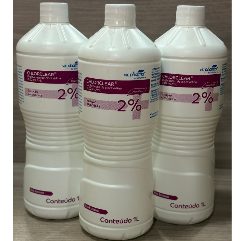 Kit com 3 Unidades Clorexidina Alcoólica Vic Pharma Antisséptico 2% 1 Litro