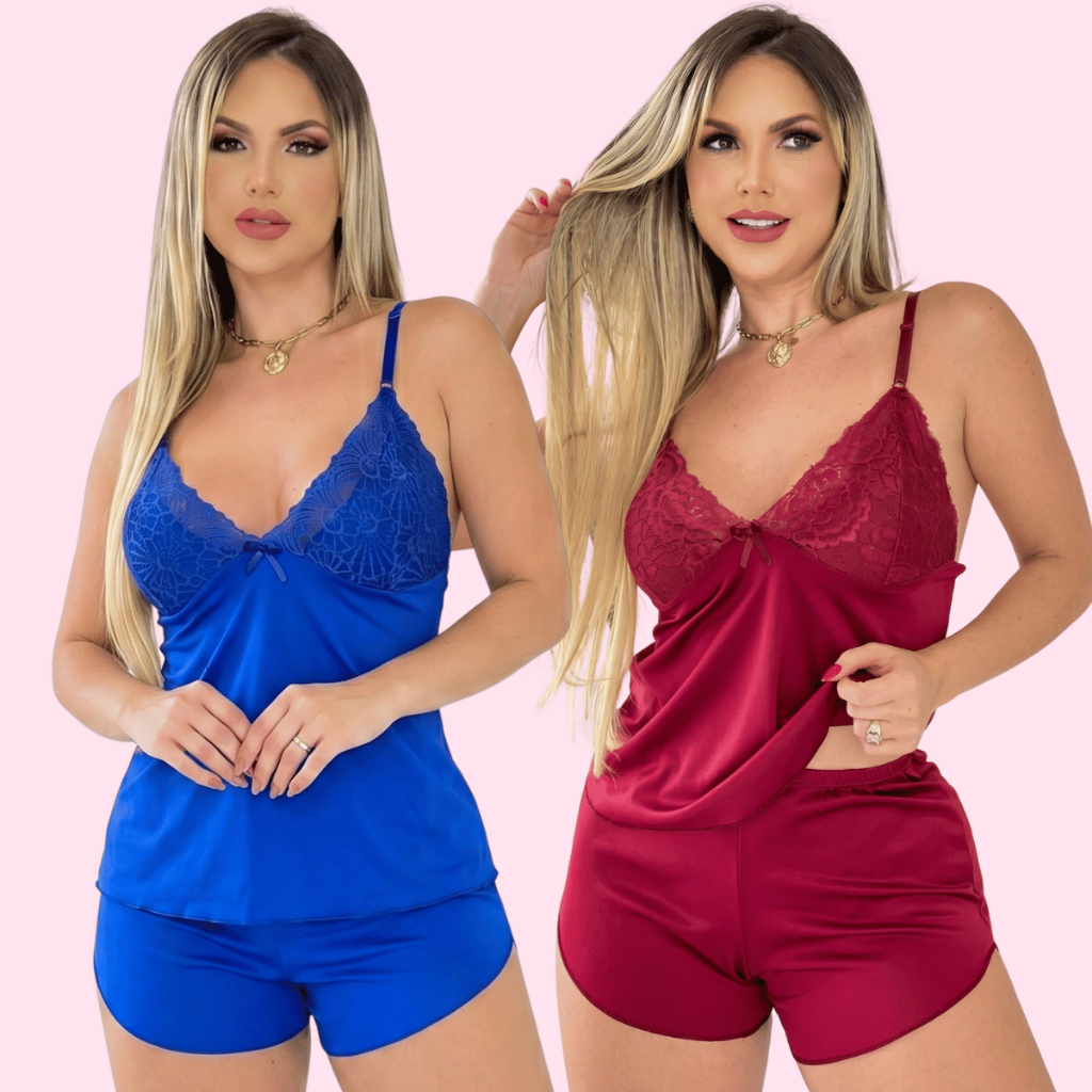 Kit 2 Baby Doll Pijama Traje De Dormir Langerie Sensual Pijama Roupas Femininas Sem Bojo