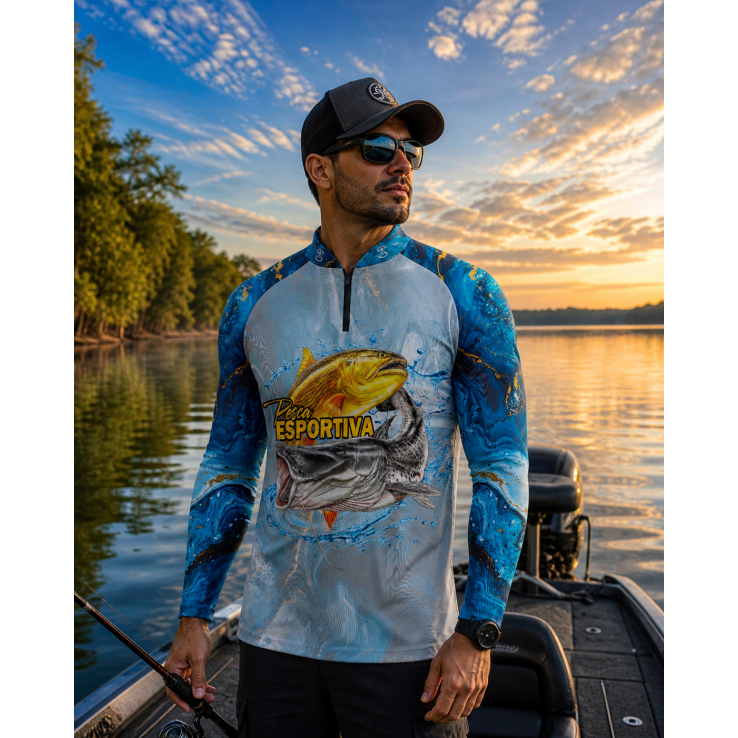 Camiseta Camisa Manga Longa Pesca com Proteção UV+50-Estampada-Ideal para Atividades ao ar Livre-Não desbota SK-105