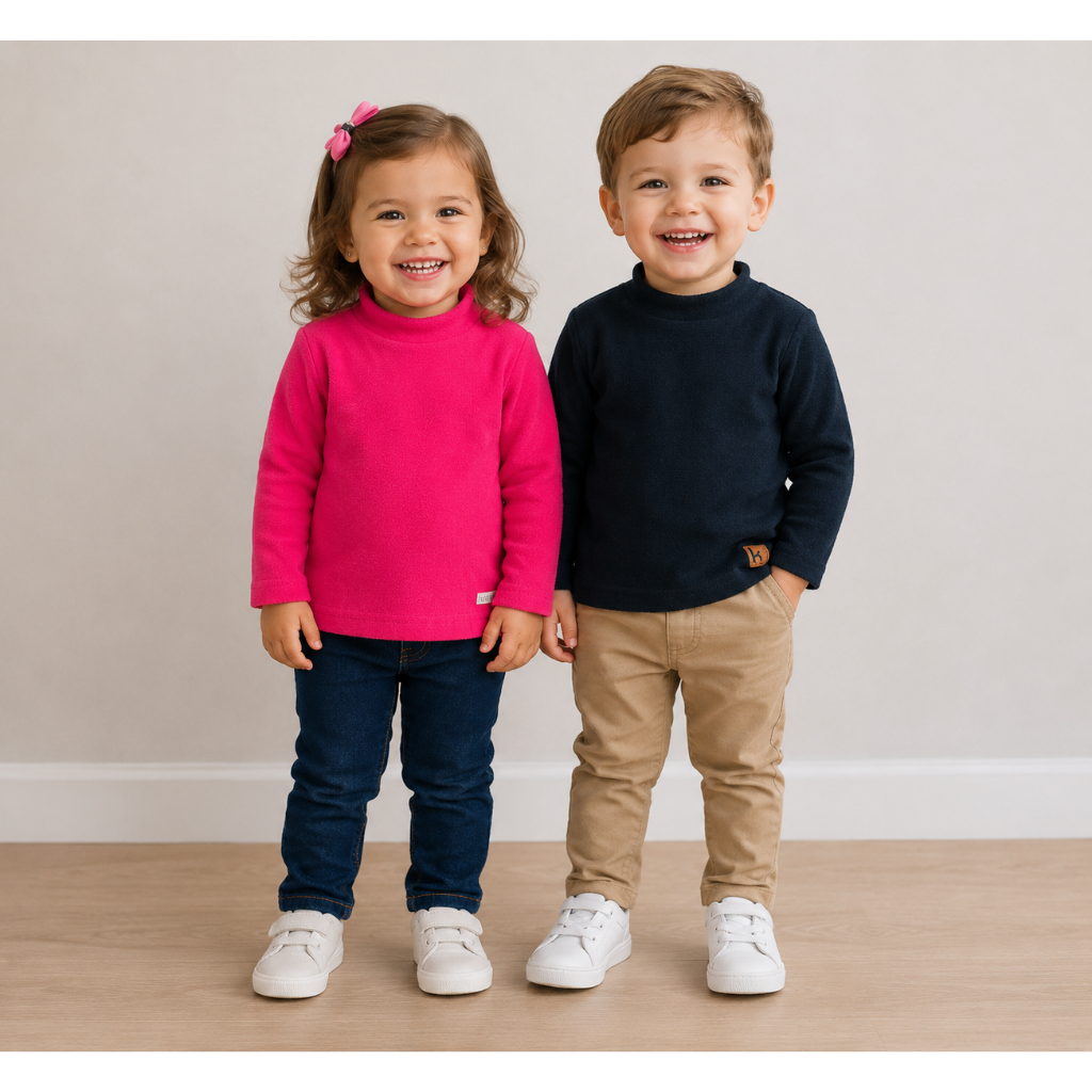 Kit 2 Blusas Infantil Gola Alta Bouclé - Tamanhos 1 a 3 | Cores Sortidas Feminino e Masculino